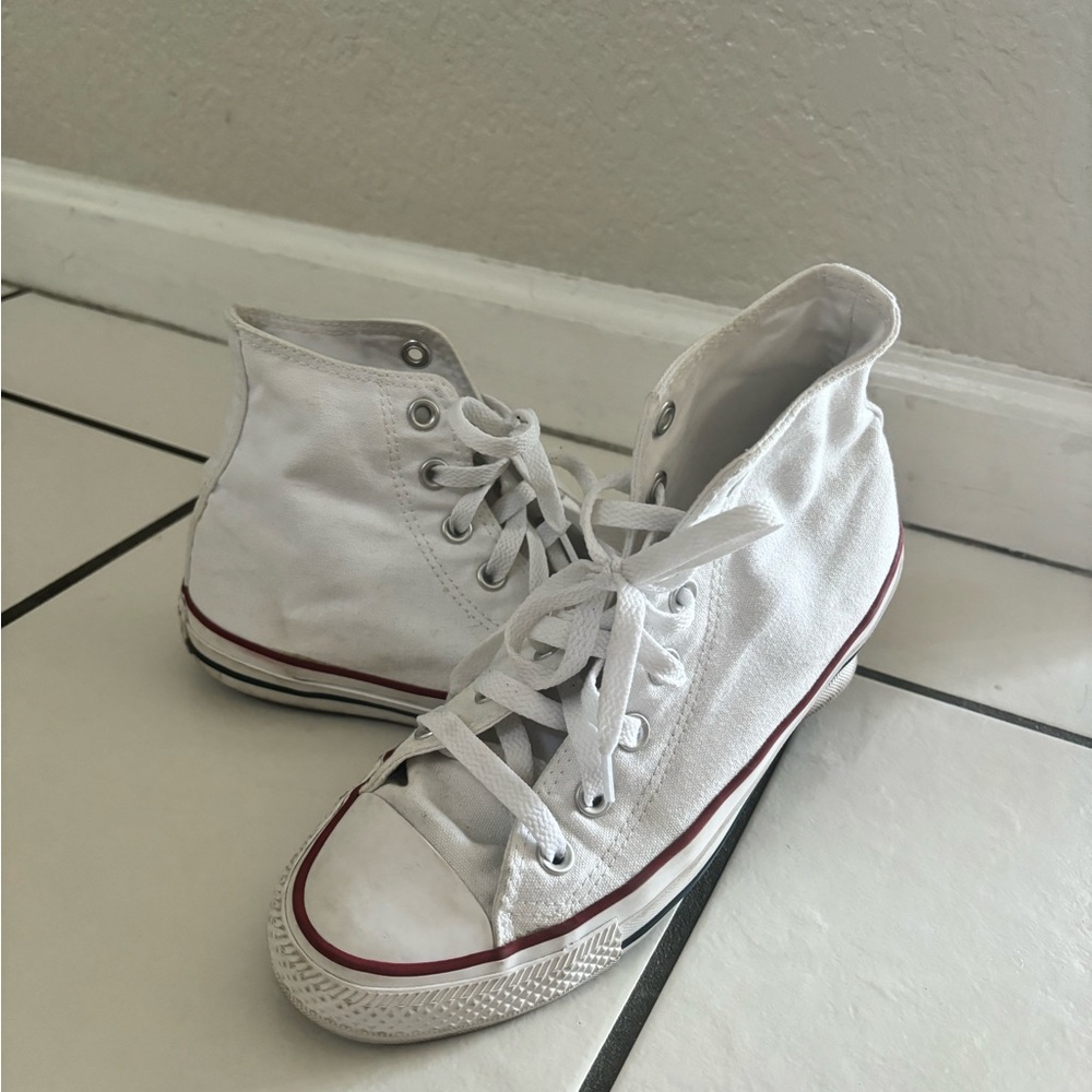 Converse White High-Top Sneakers with Red Accents